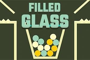 Texto Filled Glass sobre un recuadro con pelotas de colores dentro