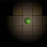 Un pequeño orbe verde con un ojo en el centro de un tablero cuadriculado oscuro