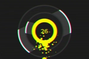 Círculo amarillo con el número 26 en el centro, rodeado de un efecto visual de anillos y destellos