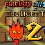 Personajes de fuego y agua con el número dos en un templo iluminado de fondo