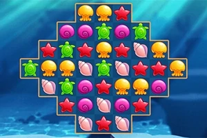 Patrón de formas marinas coloridas como tortugas, estrellas de mar, caracoles y medusas en un diseño de rompecabezas bajo el agua