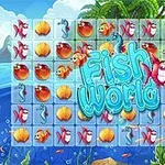 Tablero de juego acuático con diseños de peces, conchas, caballitos de mar y fondo de mar azul con palmeras
