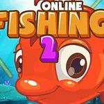 Pez caricaturesco naranja con grandes ojos delante de texto grande en un fondo submarino