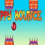 Título FLAPPY BOUNCE en colores brillantes con un fondo azul y obstáculos de ladrillos con púas