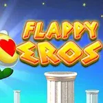 Un personaje alado con un escudo que tiene un corazón rojo, volando entre columnas con un cielo estrellado de fondo