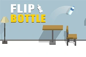 Botella de agua flotando en una habitación con lámpara, mesa y silla de fondo