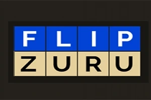 Cuadrícula de dos filas con las letras FLIP sobre fondo azul y ZURU sobre fondo beige oscuro