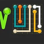 Logotipo Flow Mania en verde con un tablero de juego que conecta puntos de colores naranja, azul y blanco sobre un fondo negro