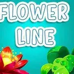 Texto Flower Line en un fondo azul con flores coloridas en la parte inferior