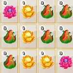 Azulejos con ilustraciones de flores en colores rosa, amarillo y verde, numeradas del uno al tres