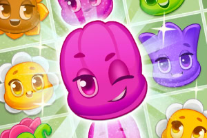 Personaje gelatinoso rosa guiñando un ojo, rodeado de otros personajes gelatinosos coloridos con caras expresivas sobre un fondo de cuadrícula