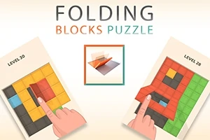 Dedo tocando bloques coloridos en un rompecabezas de niveles con diseño geométrico