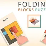 Dedo tocando bloques coloridos en un rompecabezas de niveles con diseño geométrico