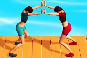 Dos figuras animadas se inclinan hacia adelante en un muelle de madera, tocando sus manos, con el mar de fondo
