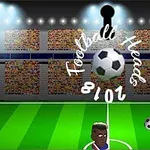 Dos personajes con cabezas grandes jugando fútbol en un estadio, con una pelota en el aire y una multitud de espectadores en las gradas