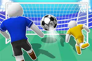 Dos figuras en un campo de fútbol, una de azul y otra de amarillo, observan un balón entrar en la portería