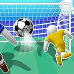 Dos figuras en un campo de fútbol, una de azul y otra de amarillo, observan un balón entrar en la portería