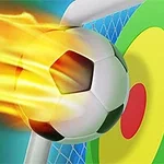 Balón de fútbol con llamas golpeando un blanco de tiro al arco
