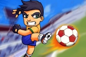 Jugador de fútbol animado pateando un balón con fuerza en un campo de juego