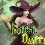 Mujer con sombrero de bruja y un vestido oscuro rodeada de efectos mágicos con el texto Forest Queen