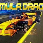 Coche de carreras estilizado en una pista con el título Formula Drag en la parte superior