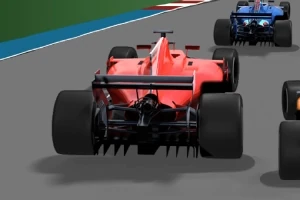 Un auto de carreras rojo liderando a varios otros en una pista de carreras
