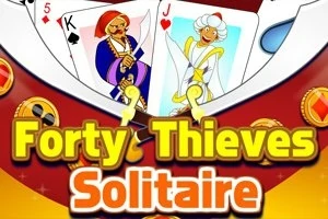 Cartas de juego con ilustraciones de un rey y un jack de fantasía, rodeadas de monedas doradas y texto en el centro