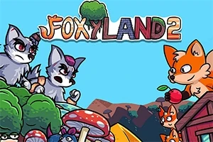 Dibujo colorido de zorros animados enfrentándose en un escenario con árboles y hongos grandes