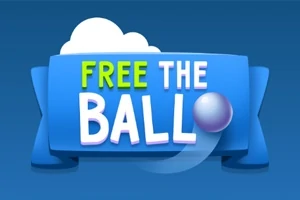 Texto FREE THE BALL en un letrero azul con una pelota y una nube en el fondo