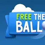 Texto FREE THE BALL en un letrero azul con una pelota y una nube en el fondo
