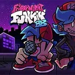 Dos personajes animados con cabello azul y gorras cantando en un escenario urbano al atardecer, cada uno sosteniendo un micrófono