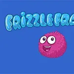 Personaje esponjoso y rosado con ojos grandes y una sonrisa, acompañado de texto azul con borde brillante en el fondo