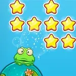 Rana verde sobre una burbuja con muchas estrellas amarillas y fondo azul