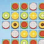 Rejilla de ilustraciones de diversas frutas como sandía, kiwi, naranja, pitahaya y piña en un fondo azul