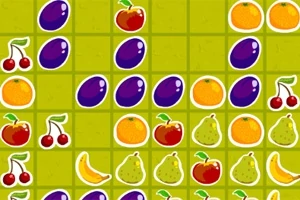 Frutas coloridas como cerezas, plátanos, peras y ciruelas en una cuadrícula verde