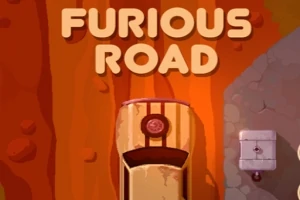 Coche visto desde arriba en una carretera desértica con el texto Furious Road