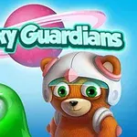 Un oso con casco espacial junto a una criatura verde de un solo ojo frente a un fondo con planetas y el texto Galaxy Guardians