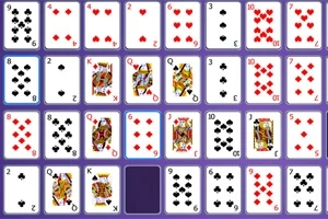 Varias cartas de póker acomodadas en una cuadrícula sobre un fondo morado