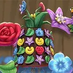 Varias flores coloridas destacando sobre una maceta decorativa en un entorno de jardín
