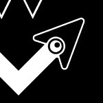 Fondo negro con formas geométricas blancas, incluyendo flechas y líneas en zigzag