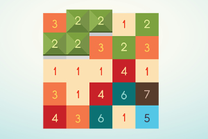 Cuadrícula de colores con números del 1 al 7 distribuidos en tonalidades de verde, rojo, naranja, y azul
