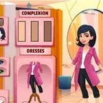 Pantalla de personalización de personaje con opciones de cabello, ojos, vestimenta y calzado en un estilo de dibujo animado