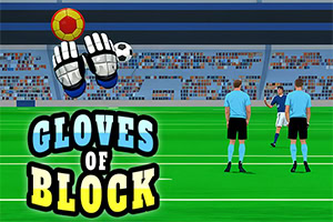 Estadio de fútbol con árbitros en el campo y gráficos de guantes y balones en la parte superior