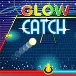 Fondo colorido con un tablero de cuadrícula iluminado con las palabras Glow Catch en el centro y detalles de luces brillantes alrededor
