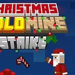 Texto colorido y pixelado con temática navideña, decorado con luces y un personaje similar a Santa Claus en un estilo de bloques