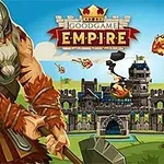 Goodgame Empire Guerrero vikingo con casco y barba junto a un castillo medieval bajo ataque de bolas de fuego en un paisaje verde