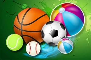 Balones de diferentes deportes, incluyendo baloncesto, fútbol, tenis, béisbol y un balón de playa, sobre un fondo verde