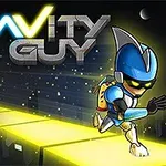 Un personaje futurista con un traje azul y blanco corre por una plataforma iluminada, mientras otro personaje oscuro lo sigue, bajo un cielo nocturno con una ciudad de fondo
