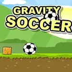 Título Gravity Soccer en un paisaje soleado con montañas, un balón de fútbol, ​​una caja de madera y una portería