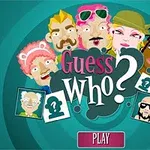Varias ilustraciones de personajes con estilos únicos rodean el título Guess Who?
